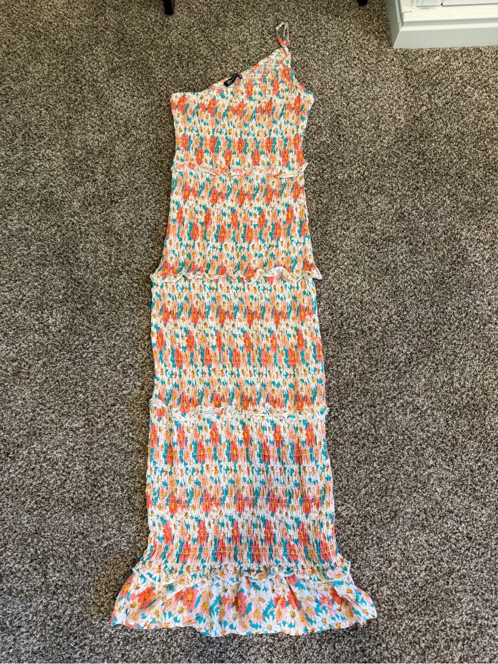 One-Shoulder Floral Maxi Dress in White and Orange
